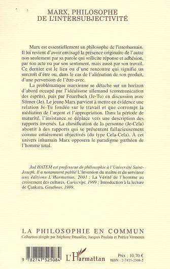 MARX, PHILOSOPHE DE L'INTERSUBJECTIVITÉ (9782747525084-back-cover)