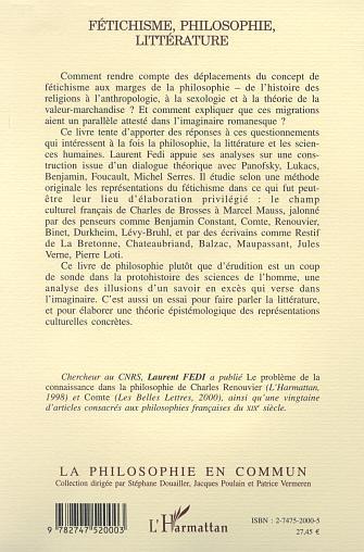 FÉTICHISME, PHILOSOPHIE, LITTÉRATURE (9782747520003-back-cover)