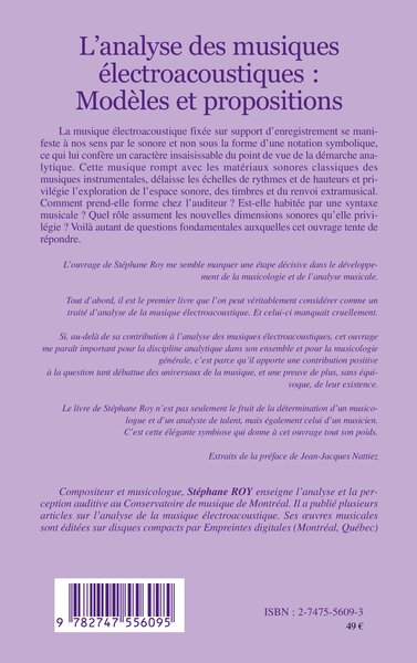 L'Analyse des musiques électroacoustiques : Modèles et propositions (9782747556095-back-cover)