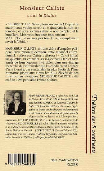 Monsieur Calixte, ou de la Réaliré (9782747540339-back-cover)