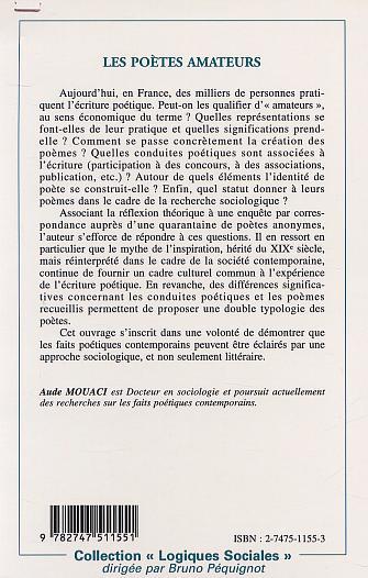 LES POÈTES AMATEURS, Approche sociologique d'une conduite culturelle (9782747511551-back-cover)