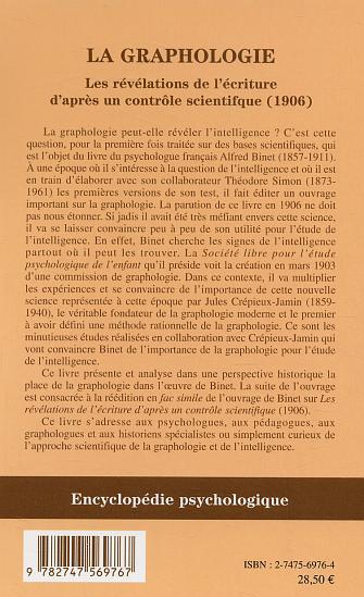 La graphologie, Les révélations de l'écriture d'après un contrôle scientifique (1906) (9782747569767-back-cover)