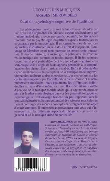 L'écoute des musiques arabes improvisées, Essai de psychologie cognitive de l'audition (9782747549226-back-cover)