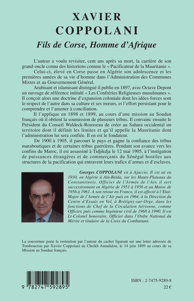 Xavier Coppolani Fils de Corse, Homme d'Afrique, Fondateur de la Mauritanie (9782747592895-back-cover)