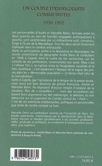 Un couple d'enseignants communistes, 1936-1952 (9782747580731-back-cover)