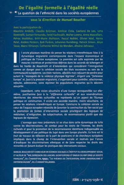 DE L'ÉGALITÉ FORMELLE À L'ÉGALITÉ RÉELLE, La question de l'ethnicité dans les sociétés européennes (9782747503815-back-cover)