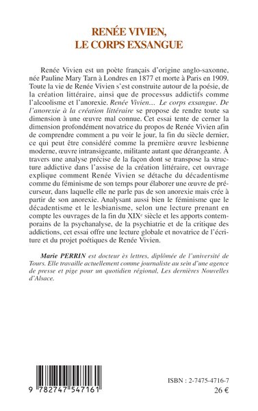 Renée Vivien, le corps exsangue, De l'anorexie à la création littéraire (9782747547161-back-cover)