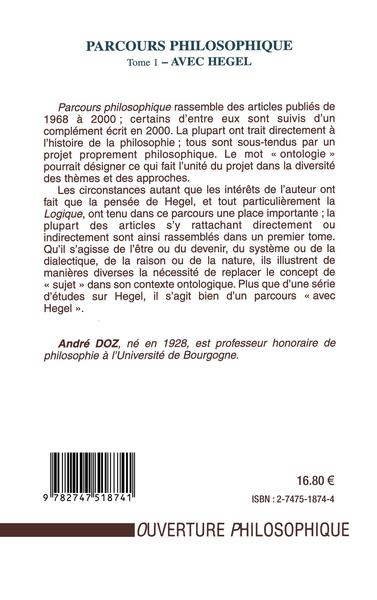 PARCOURS PHILOSOPHIQUE, Tome 1 : Avec Hegel (9782747518741-back-cover)