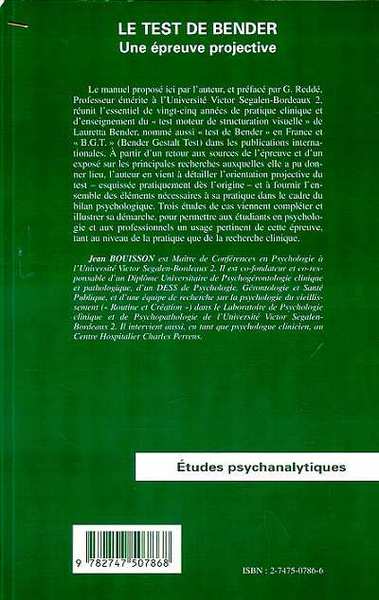 LE TEST DE BENDER, Une épreuve projective (9782747507868-back-cover)