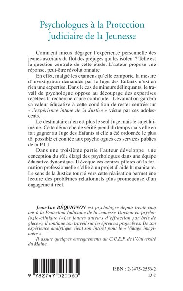 PSYCHOLOGUES À LA PROTECTION JUDICIAIRE DE LA JEUNESSE (9782747525565-back-cover)