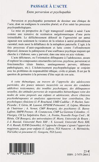 PASSAGE À L'ACTE, Entre perversion et psychopathie (9782747528641-back-cover)