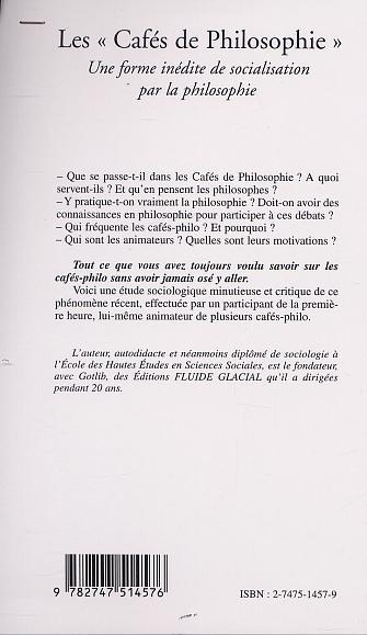 LES " CAFÉS DE PHILOSOPHIE " Une forme inédite de socialisation par la philosophie (9782747514576-back-cover)