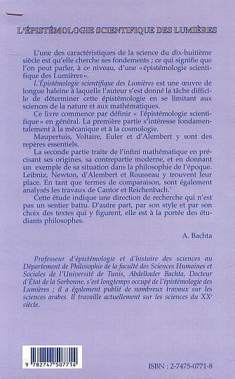 L'ÉPISTÉMOLOGIE SCIENTIFIQUE DES LUMIÈRES (9782747507714-back-cover)