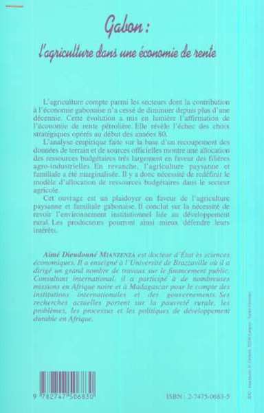 GABON : L'AGRICULTURE DANS UNE ÉCONOMIE DE RENTE (9782747506830-back-cover)