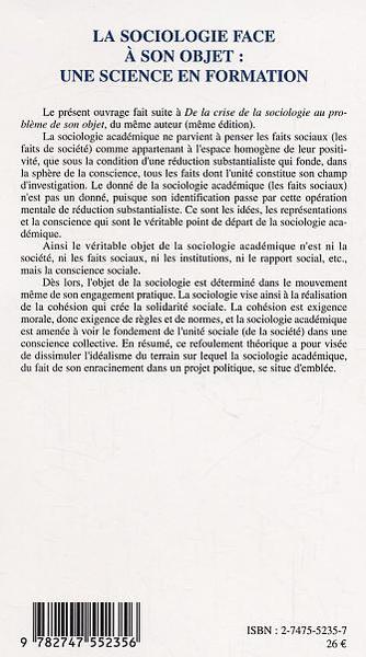 La Sociologie face à son objet une science en formation (9782747552356-back-cover)