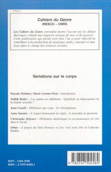 Cahiers du Genre, VARIATIONS SUR LE CORPS (9782747504584-back-cover)