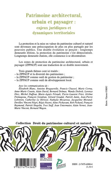 Patrimoine architectural, urbain et paysager, Enjeux juridiques et dynamiques territoriales (9782747543682-back-cover)