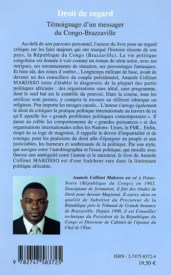 Droit de regard, Témoignage d'un messager du Congo-Brazzaville (9782747583725-back-cover)