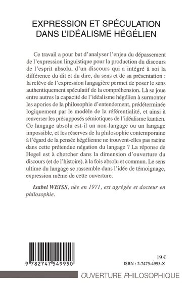 Expression et spéculation dans l'idéalisme hégelien (9782747549950-back-cover)