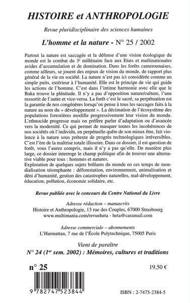 Histoire et Anthropologie, L'HOMME ET LA NATURE (9782747523844-back-cover)