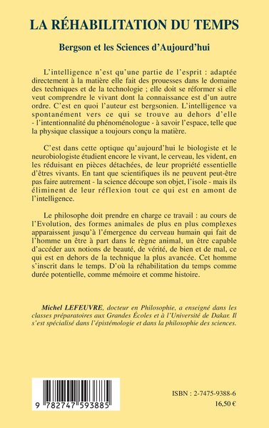 La Réhabilitation du temps, Bergson et les Sciences d'Aujourd'hui (9782747593885-back-cover)