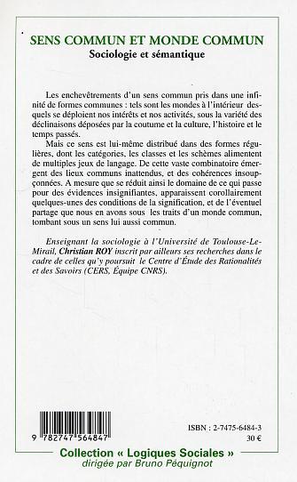 Sens commun et monde commun, Sociologie et sémantique (9782747564847-back-cover)