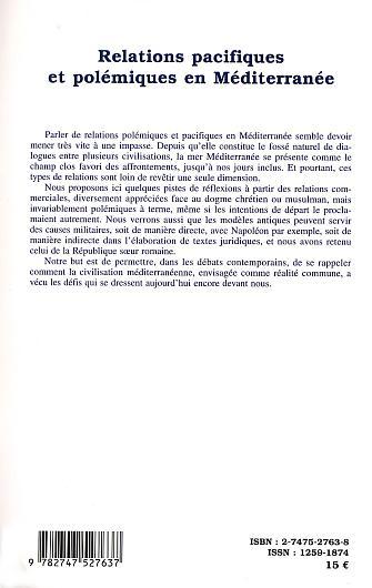 Méditerranées, RELATIONS PACIFIQUES ET POLÉMIQUES EN MÉDITERRANÉE (9782747527637-back-cover)