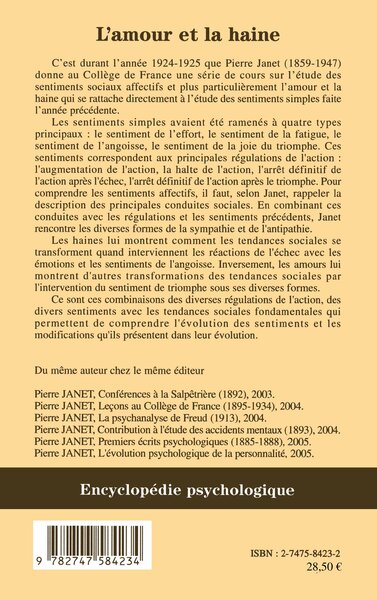 L'amour et la haine, Leçons au Collège de France 1924-1925 (9782747584234-back-cover)