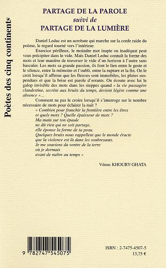 Partage de la parole, suivi de Partage de la lumière (9782747545075-back-cover)