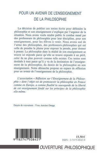 POUR UN AVENIR DE L'ENSEIGNEMENT DE LA PHILOSOPHIE (9782747508421-back-cover)