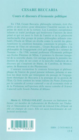 Cesare Beccaria (1738-1794), Cours et discours d'économie politique (9782747590334-back-cover)