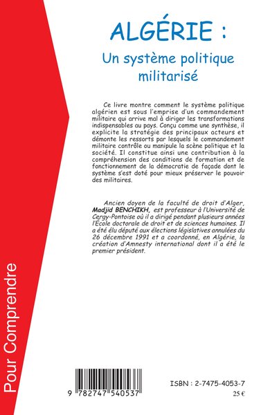 ALGERIE UN SYSTEME POLITIQUE MILITARISE (9782747540537-back-cover)