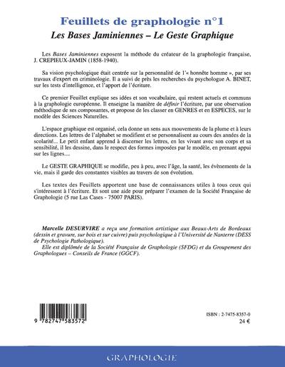 Feuillets de graphologie n°1, Les Bases Jaminiennes - Le Geste Graphique (9782747583572-back-cover)