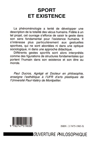 SPORT ET EXISTENCE, Eléments pour une esthétique du geste (9782747519830-back-cover)