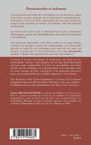 Communication et autonomie, Audiovisuel, technologies de l'information et changement social (9782747594035-back-cover)