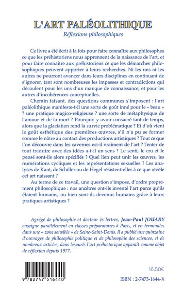 l'ART PALEOLITHIQUE, Réflexions philosophiques (9782747516440-back-cover)