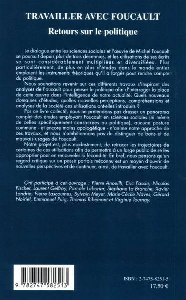 Travailler avec Foucault, Retours sur le politique (9782747582513-back-cover)