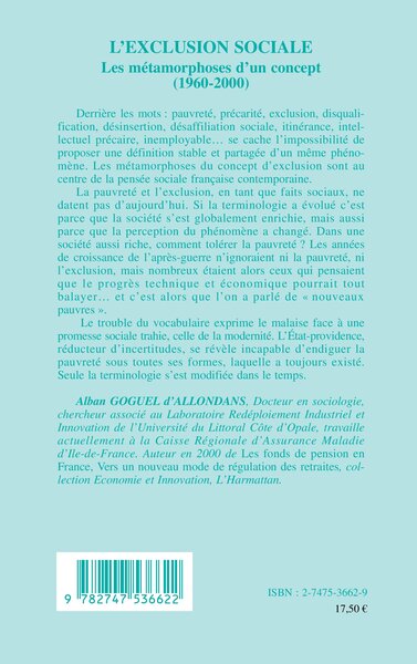 L'EXCLUSION SOCIALE, Les métamorphoses d'un concept (1960-2000) (9782747536622-back-cover)