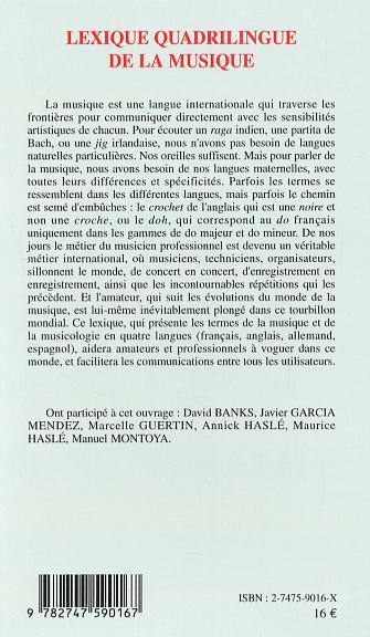 Lexique quadrilingue de la musique, Français-Anglais-Espagnol-Allemand (9782747590167-back-cover)