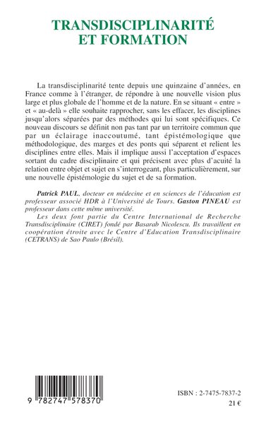 Transdisciplinarité et formation (9782747578370-back-cover)