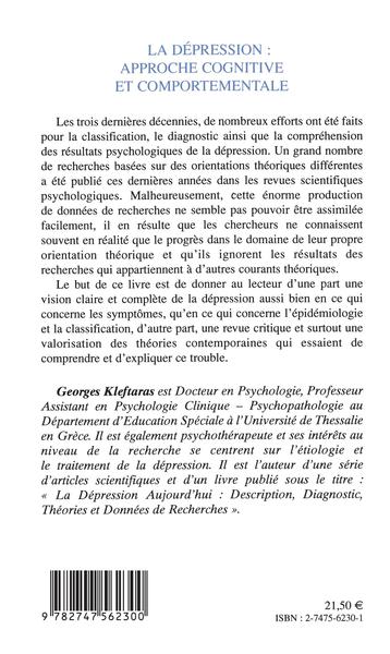 La dépression, Approche cognitive et comportementale (9782747562300-back-cover)