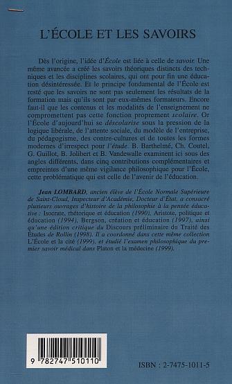 L'ÉCOLE ET LES SAVOIRS (9782747510110-back-cover)