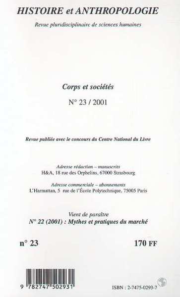Histoire et Anthropologie, CORPS ET SOCIÉTÉ (9782747502931-back-cover)