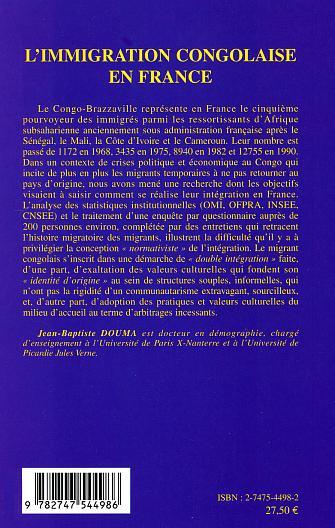 L'immigration congolaise en France, Entre crises et recherche d'identité (9782747544986-back-cover)