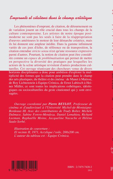 Emprunts et citations dans le champ artistique (9782747574204-back-cover)