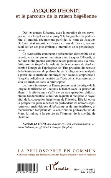 Jacques d'Hondt, Et le parcours de la raison hégélienne (9782747582896-back-cover)