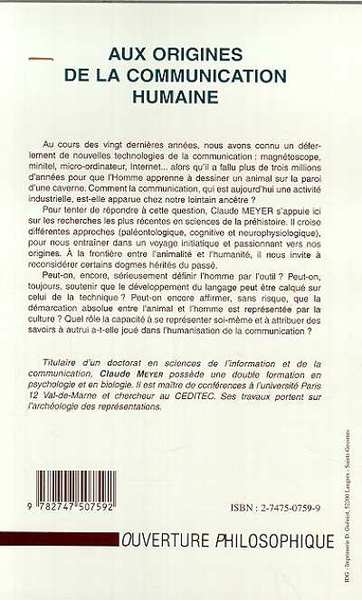 AUX ORIGINES DE LA COMMUNICATION HUMAINE (9782747507592-back-cover)