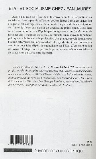 Etat et socialisme chez Jean Jaurès (9782747571852-back-cover)