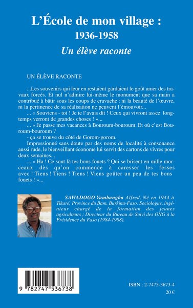 L'ECOLE DE MON VILLAGE : 1936-1958, Un élève raconte (9782747536738-back-cover)