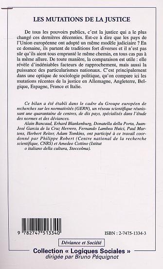 LES MUTATIONS DE LA JUSTICE, Comparaisons européennes (9782747513340-back-cover)